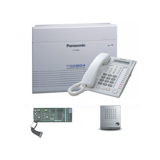 Centrala telefonica Panasonic KX-TES824CE(3/8), telefon proprietar KX-AT7730, adaptor interfon KX-TE82460X si interfon KX-T30865