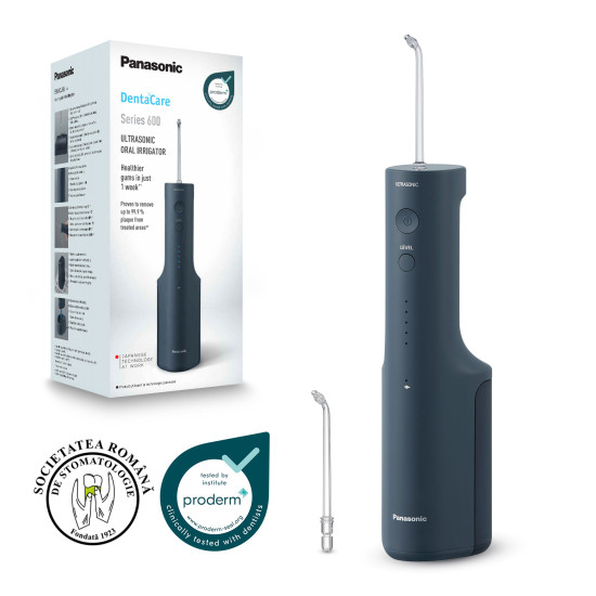 Irigator oral Panasonic, reincarcabil, cu tehnologie cu ultrasunete EW-DJ66-A303, albastru inchis