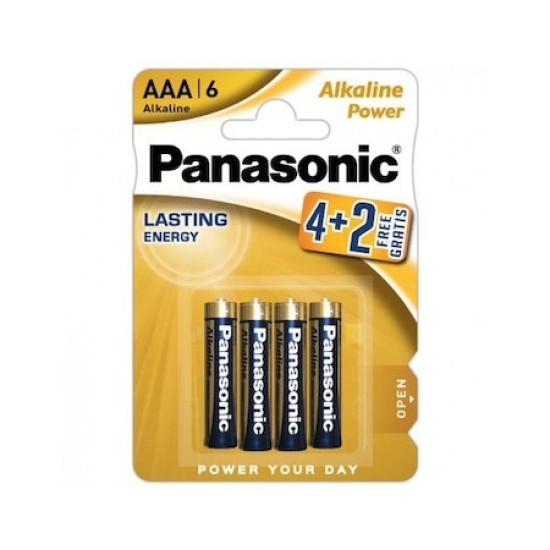 Baterie, Panasonic, Alkaline Power AAA R3 1,5V alcalina, 4+2, blister 6 baterii LR03APB/6BP