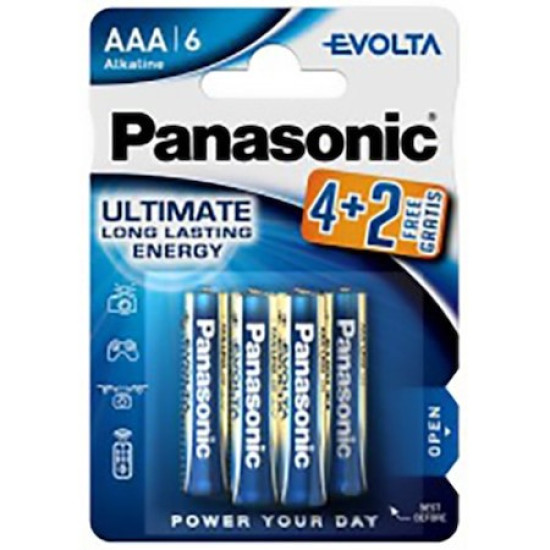 Baterii, Panasonic, Evolta, 4+2F Alkline AAA, 6 buc, LR03EGE/6BW